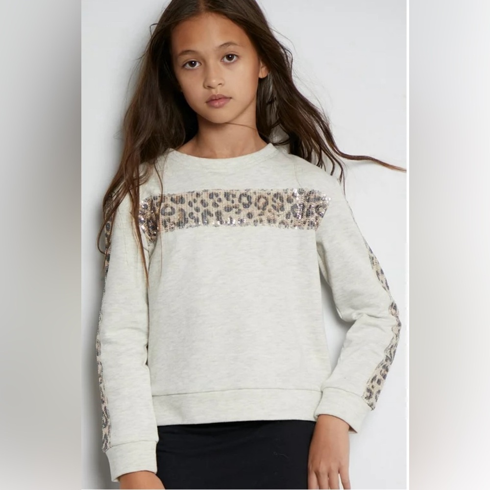 Girls Long Sleeve Kid Pik Crew Neck Leopard Sequin Sweatshirt Size Large (12)